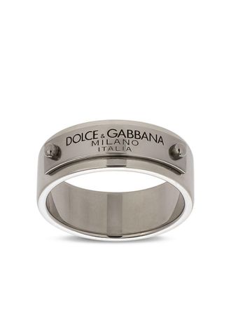 Dolce & Gabbana Anello a fascia con logo inciso - Argento