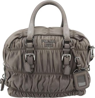 Prada Gaufre Convertible Satchel Nappa Leather Gray Leather Handbag (Pre-Owned)