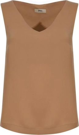 Herno Tops, Dames, Bruin, S, Leer, V-hals Top zonder Mouwen