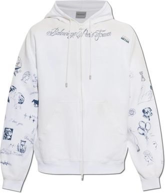 Balenciaga Classic Ink Zip-up Hoodie - Heren - Vesten met rits - Wit - M - Katoen - Hoodies & sweatvesten