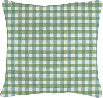 Ballard Designs Gale Check Sunbrella Outdoor Pillow - Cornflower/Kiwi, 16 x 16 - Ballard Designs