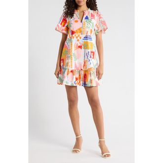Sugarlips Petrolia Town Celeste Minidress in Orange-Pink-White at Nordstrom, Size X-Large