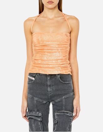 Diesel Womens Diesel T-DRU Womens Laminated Jersey Halter Neck Sleeveless Vintage Party Tops - Pink/Orange/Red - Size: 12