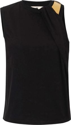 Elisabetta Franchi Jersey T-shirt met juwelenversiering - Dames - Tops zonder mouwen - Zwart - XS - Katoen - Tops