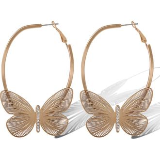 Jessica Simpson Butterfly Hoop Earrings with Clear Crystal in Gold at Nordstrom