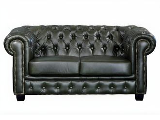 VENTE-UNIQUE.COM Sof&aacute; fijo piel flor 2 plazas verde pino 160x96cm