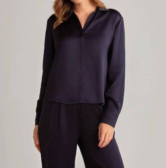 Bella Dahl Long Sleeve High Low Hem Top In Hudson Blue