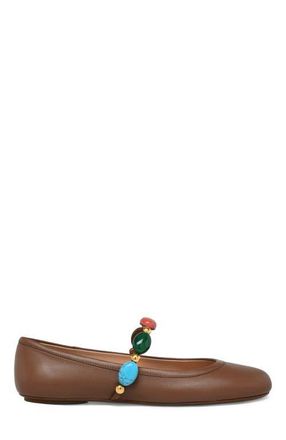 Gianvito Rossi Shanti Mary Jane Ballerina in Brown Leather at Nordstrom, Size 40.5