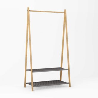 Urban Meuble Perchero de Bamb&uacute; 150cm - Estante para Ropa Natural con 2 Baldas Gris