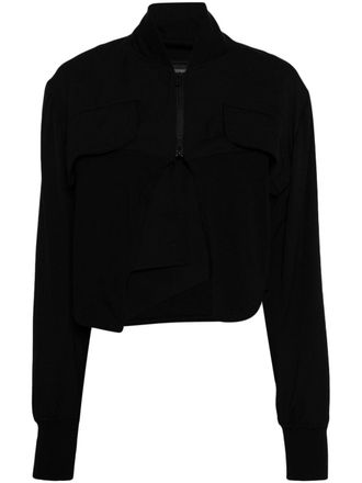 Yohji Yamamoto layered cropped bomber jacket - women - Cotton/Wool - 2 - Black