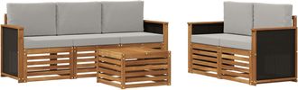vidaXL Conjunto De Sof&aacute;s De Exterior 6 Uds. Natural Y Gris Claro Vidaxl
