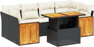 vidaXL Vidaxl - Set De Comedor De Jard&iacute;n 7 Pzas Y Cojines Rat&aacute;n Sint&eacute;tico Negro