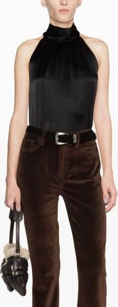 Frame Denim High Neck Satin Top In Black