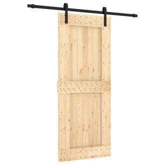 Berkfield Home Sliding Door with Hardware Set 85x210 cm Solid Wood Pine in Natural