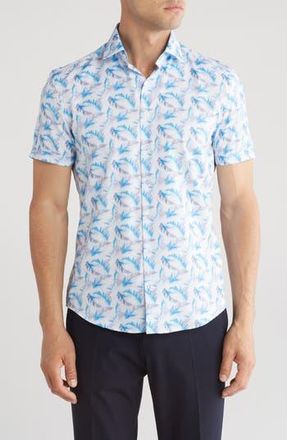 Soul of London Feather Print Performance Short Sleeve Button-Up Shirt in White at Nordstrom Rack, Size Xx-Large