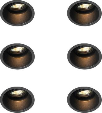 QAZQA Set of 6 Modern Recessed Spotlights Black Rotatable and Tiltable - Alloy