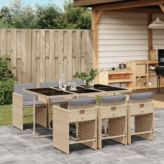 vidaXL Set Comedor De Jard&iacute;n 7 Pzas Con Cojines Rat&aacute;n Sint&eacute;tico Beige Vidaxl