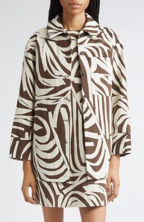 Marimekko Rakenne Jokuraita Abstract Print Cotton Blend Jacket in Light Beige/Dark Brown at Nordstrom Rack, Size 34