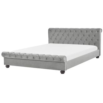 Beliani Cama Doble Tapizada En Terciopelo Rosa 180 X 200 Cm Con Cabecero Acolchado Estilo Glam Avallon