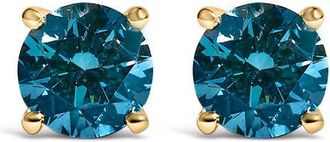 House of Brilliance 14K Gold 3.00 Cttw Blue Lab Grown Diamond Stud Earrings in Yellow at Nordstrom