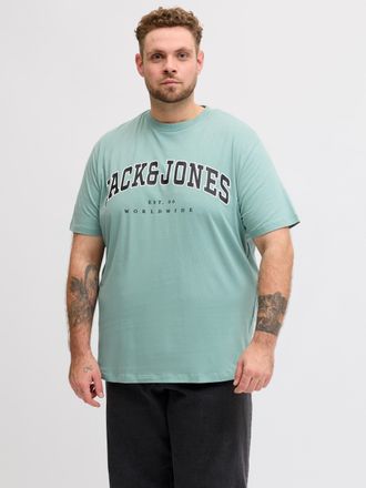 Jack & Jones Plus Size T-Shirt JJECALEB VARSITY TEE SS O-NECK NOOS PLS, Herren, Gr. 4XL, mineral blau, Jersey, Obermaterial: 100% Baumwolle, JACK & JONES PLUSSIZE, Basic, re