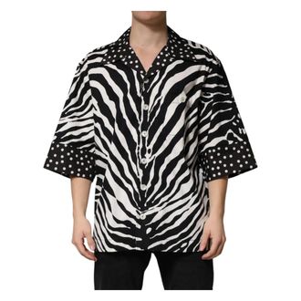 Dolce & Gabbana Short Sleeve Shirts, male, Black, Size: 2XL Zebra ButtonDown Oversize Shirt