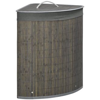 HOMCOM 55L Bamboo Corner Laundry Hamper Bamboo Laundry Basket 38x38x57cm Grey | TJ Hughes