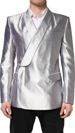 Dolce & Gabbana Mens Silver Sicilia Silk Double Breasted Blazer Clothing