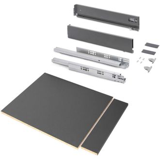 Emuca Kit di cassetti per cucina o bagno Vertex con regolazione 3D, altezza 93 mm, con pannelli inclusi, modulo 450 mm, Grigio antracite - Emuca