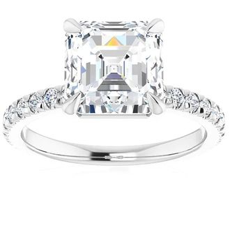 Pompeii3 3 1/3Ct Asscher Cut & Diamond Engagement Ring in White, Yellow, or Rose Gold