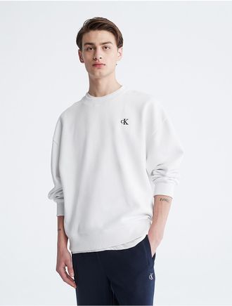 Calvin Klein Mens Relaxed Fit Archive Logo Fleece Sweatshirt - White - XS