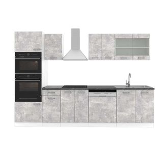 Vicco Mueble De Cocina R-line, Hormig&oacute;n/blanco, 300 Cm Con Armario Alto, Et Antracita