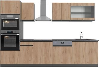 Vicco Mueble De Cocina R-line, Oro Power Roble/antracita, 300 Cm Con Armario Alto, Et Antracita, Vicco