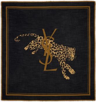 Saint Laurent Wollen sjaal met luipaardprint - Zwart