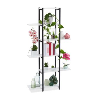 Relaxdays Relaxdays Estanter&iacute;a Met&aacute;lica Plantas, Escalera Macetas 6 Baldas Interior, Efecto Madera, 150x78x24 Cm, Blanco