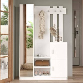 Dmora Mueble De Entrada Fernand, 16-18 Pares, 2 Estantes, Perchero, 114x35x180h Cm Blanco