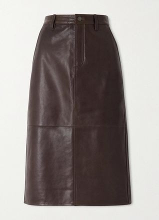 Frame Denim Gonna Midi In Pelle A Pannelli - Marrone