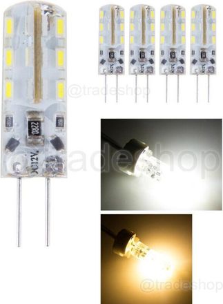 Trade Shop Trade Shop - 5 Bombillas Led G4 Smd 3014 De 12 V Cc, 3 W, Luz Blanca C&aacute;lida Y Fr&iacute;a