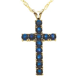 Pompeii3 1 1/5 Ct Genuine Blue Sapphire Cross Pendant Necklace 18 Yellow Gold 1 Tall