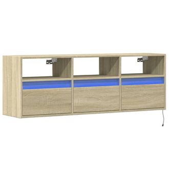 Berkfield Home TV Wall Cabinet with LED Lights Sonoma Oak 130x31x45 cm in Light Brown | Size: 130 x 31 x 45 cm