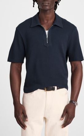 Madewell Quarter Zip Pique Polo Shirt in Dark Navy at Nordstrom, Size Medium