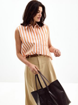 Contemporaine Womens Apricot-stripe sleeveless shirt