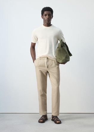 Mango Pantaloni lino cotone slim-fit cropped beige - Uomo - 42 - MANGO MAN