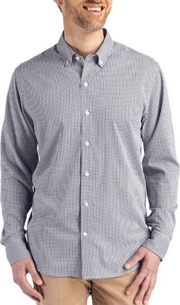 Cutter & Buck Skyline Epic Confidence Check Stretch Button-Down Shirt in Black/white at Nordstrom, Size 2Xlt