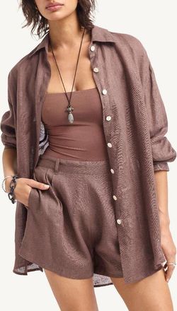 Vitamin A Playa Oversize Linen Cover-Up Shirt in Mocha Brown at Nordstrom, Size X-Small