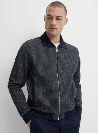 Le 31 Mens Geometric jacquard Polo Shirt-collar cardigan