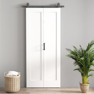 Mauro Ferretti Porta Scorrevole A Libro Pieghevole A Portafoglio Con Superficie Verniciabile, 90x210 Cm, Bianco