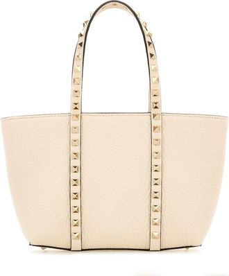 Valentino Garavani Sand Leather Small Rockstud Shopping Bag