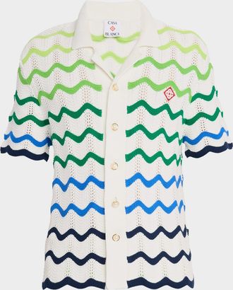 Casablanca Mens Wave Crochet Cotton Short-Sleeve Shirt