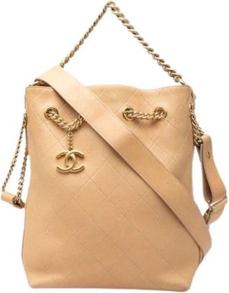 Chanel Pre-owned Quilted Bucket Bag - Dames - Vintage Tas - Beige - ONE Size - Leer - Vintage